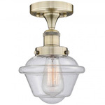 Oxford Semi Flush Ceiling Light - Antique Brass / Clear Seedy