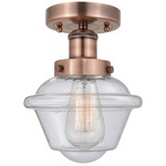 Oxford Semi Flush Ceiling Light - Antique Copper / Clear Seedy