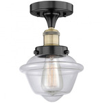 Oxford Semi Flush Ceiling Light - Matte Black / Antique Brass / Clear