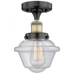 Oxford Semi Flush Ceiling Light - Matte Black / Antique Brass / Clear Seedy