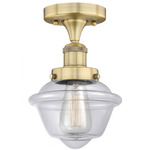 Oxford Semi Flush Ceiling Light - Brushed Brass / Clear