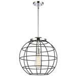 Lake Placid Stem Hung Pendant - Polished Chrome / Matte Black