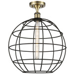 Lake Placid Semi Flush Ceiling Light - Antique Brass / Matte Black