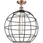 Lake Placid Semi Flush Ceiling Light - Antique Copper / Matte Black