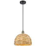 Woven Rattan Cord Hung Pendant - Matte Black / Antique Brass / Rattan
