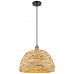 Woven Rattan Cord Hung Pendant - Matte Black / Antique Brass / Rattan