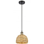 Woven Rattan Cord Hung Pendant - Matte Black / Antique Brass / Rattan
