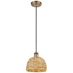 Woven Rattan Cord Hung Pendant - Brushed Brass / Rattan
