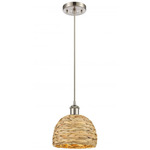 Woven Rattan Cord Hung Pendant - Satin Nickel / Rattan