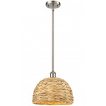 Woven Rattan Stem Hung Pendant - Satin Nickel / Rattan