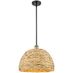 Woven Rattan Stem Hung Pendant - Matte Black / Antique Brass / Rattan