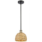 Woven Rattan Stem Hung Pendant - Matte Black / Antique Brass / Rattan