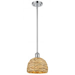 Woven Rattan Stem Hung Pendant - Polished Chrome / Rattan