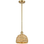 Woven Rattan Stem Hung Pendant - Satin Gold / Rattan