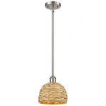 Woven Rattan Stem Hung Pendant - Satin Nickel / Rattan