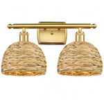 Woven Rattan Bathroom Vanity Light - Satin Gold / Rattan