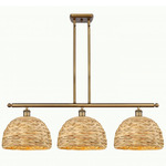 Woven Rattan Multi Light Linear Pendant - Brushed Brass / Rattan