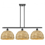 Woven Rattan Multi Light Linear Pendant - Matte Black / Rattan