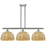 Woven Rattan Multi Light Linear Pendant - Satin Nickel / Rattan