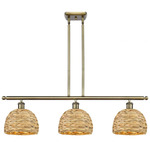 Woven Rattan Multi Light Linear Pendant - Satin Gold / Rattan
