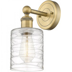 Cobbleskill Round Canopy Wall Sconce - Brushed Brass / Clear Swirl