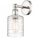 Cobbleskill Round Canopy Wall Sconce - Polished Nickel / Clear Swirl