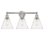 Berkshire Cone Bathroom Vanity Light - Satin Nickel / Clear Seedy