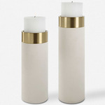 Wessex Candleholder, Set of 2 - Antique Brushed Brass / White