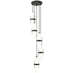 Cayden Round Multi Light Pendant - Matte Black / Etched Glass