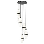 Cayden Round Multi Light Pendant - Matte Black / Etched Glass