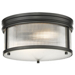 Carnaby Round Ceiling Flush Light - Matte Black / Clear Ribbed
