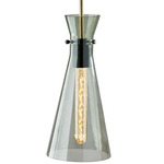 Walker Pendant - Black / Antique Brass / Smoked Glass