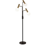 Sinclair 3-Arm Floor Lamp - Black / Antique Brass / Frosted