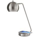 Emerson Arc Lamp with Charging Port - Brushed Steel / White