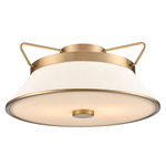Layla Semi Flush Ceiling Light - Brushed Brass / White Linen