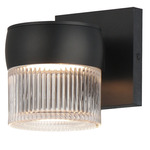 Modular Ribbed Can Outdoor Wall Sconce - Black / Clear