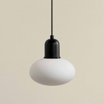 Mushroom Outdoor Pendant - Black / White Glass