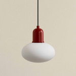 Mushroom Outdoor Pendant - Oxide Red / White Glass