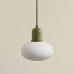 Mushroom Outdoor Pendant - Reed Green / White Glass