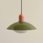 Arundel Mushroom Outdoor Pendant - Peach / Reed Green Shade