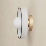 Disc Orb Outdoor Surface Mount - Brass Canopy / Opaline, Pistachio Rim