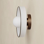 Disc Orb Outdoor Surface Mount - Patina Brass Canopy / Opaline, Pistachio Rim