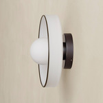 Disc Orb Outdoor Surface Mount - Blackened Brass Canopy / Opaline, Pistachio Rim