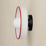 Disc Orb Outdoor Surface Mount - Black Canopy / Opaline, Red Rim