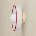 Disc Orb Outdoor Surface Mount - Bone Canopy / Opaline, Red Rim