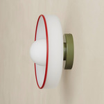 Disc Orb Outdoor Surface Mount - Reed Green Canopy / Opaline, Red Rim