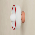 Disc Orb Outdoor Surface Mount - Peach Canopy / Opaline, Red Rim