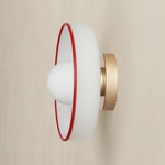 Disc Orb Outdoor Surface Mount - Brass Canopy / Opaline, Red Rim