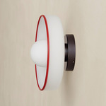 Disc Orb Outdoor Surface Mount - Blackened Brass Canopy / Opaline, Red Rim