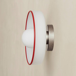 Disc Orb Outdoor Surface Mount - Pewter Canopy / Opaline, Red Rim